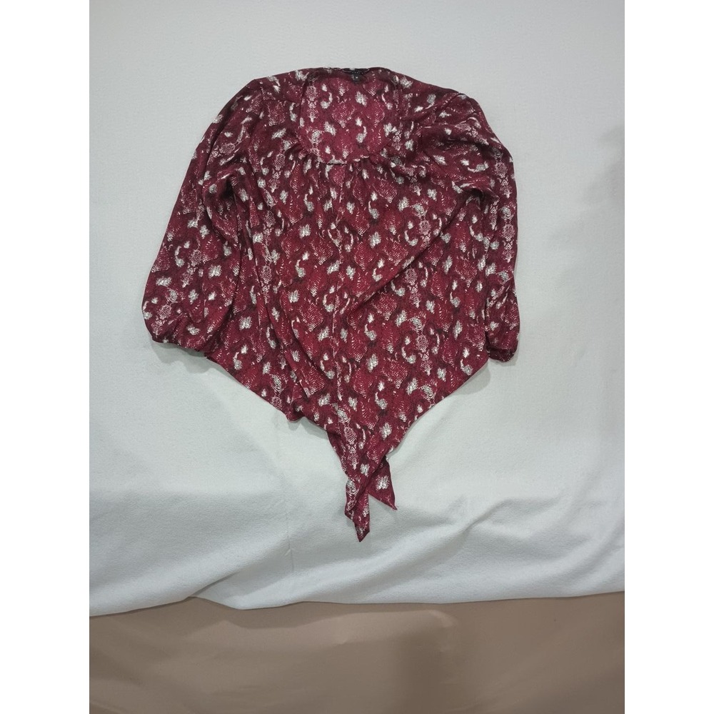 West Kei Womens Burgundy Red Abstract Animal Print Tie Hem Blouse Medium